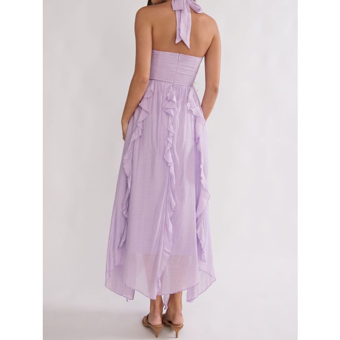 Flowy Sweetheart Halter Tie Empire Waist Resort Ruffle Midi Dress