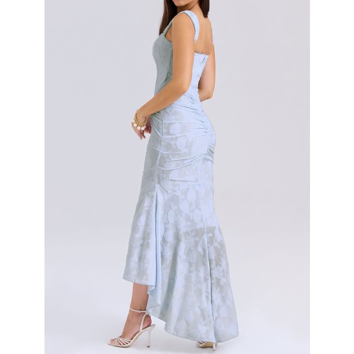 Romantic Floral Square Neck Ruched Corset Resort High Low Fishtail…