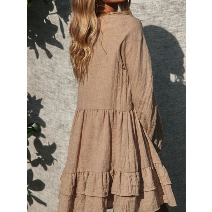 Relaxed Tie Neck Layered Balloon Sleeve Ruffle Resort Babydoll Mini…