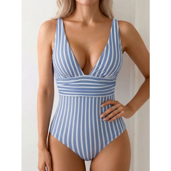 Active Deep V Wide Strap Ruched Moderate One-Piece Swimsuit