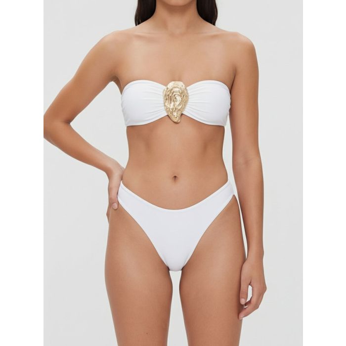 Sparkly Metallic Shell Bandeau High-Leg High-Cut Two-Piece Bikini S…