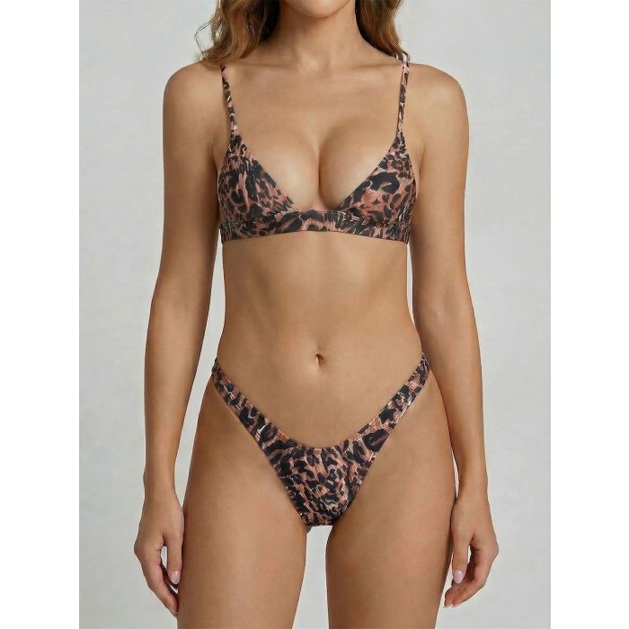 Animal High-Cut Flattering Banded Triangle Two-Piece Bikini Set