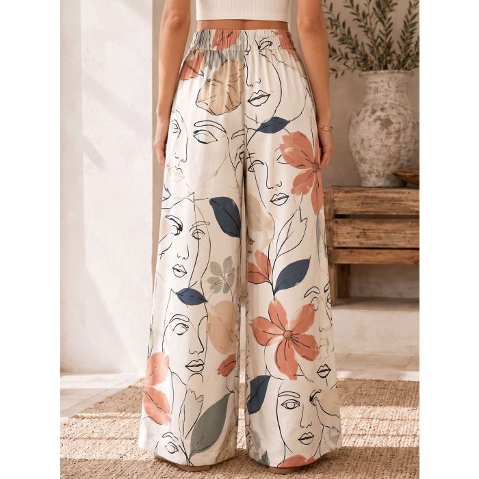 Breezy High Waist Wide Leg Tropical Resort Palazzo Pants