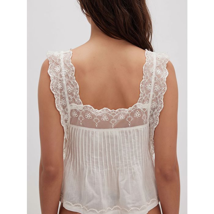 Playful Floral Lace Square Neck Resort Tie Side Crop Pintuck Tank T…