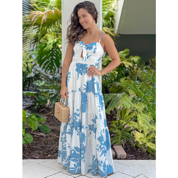 Floral Print Maxi Dress with Tie-Front