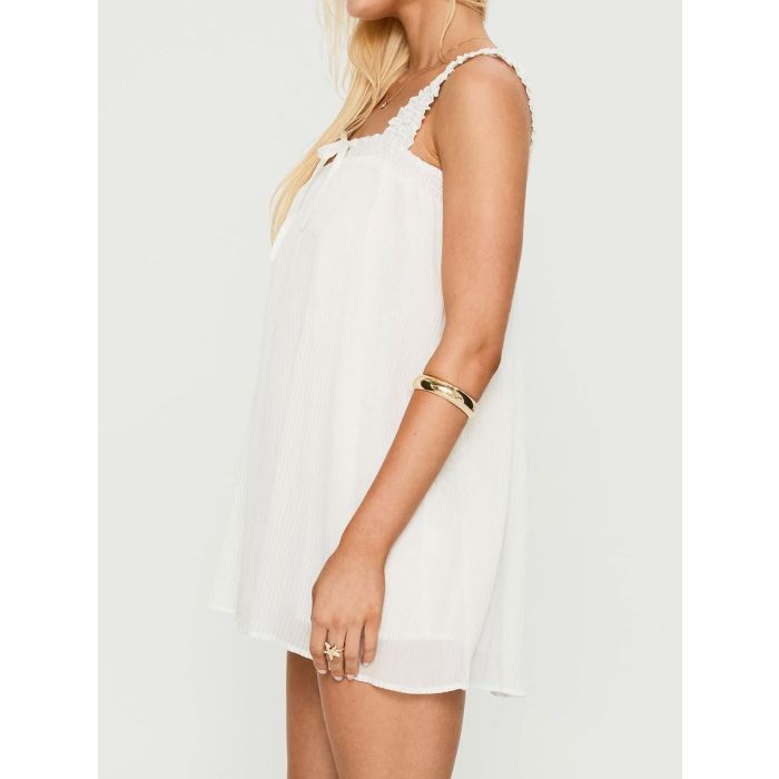 Playful Square Neck Bow Babydoll Resort Pleated Mini Sundress