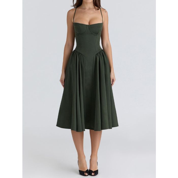 Flattering Bustier Corset Drop Waist Fit and Flare Resort Slip Midi…