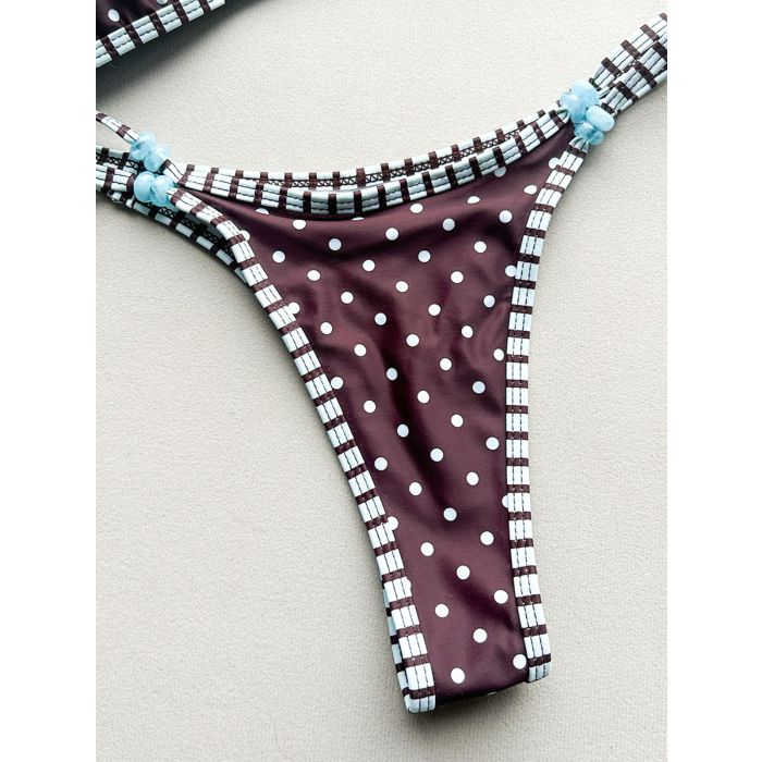 Flattering Polka Dot Cutout Crop Bead String High-Leg Two-Piece Bik…