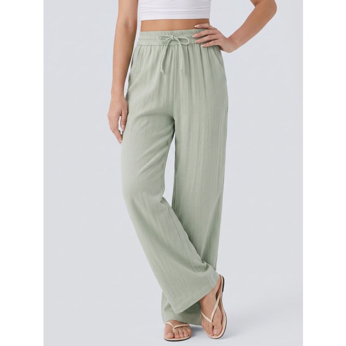 Casual Drawstring Tie High Waist Pocket Resort Wide Leg Pants