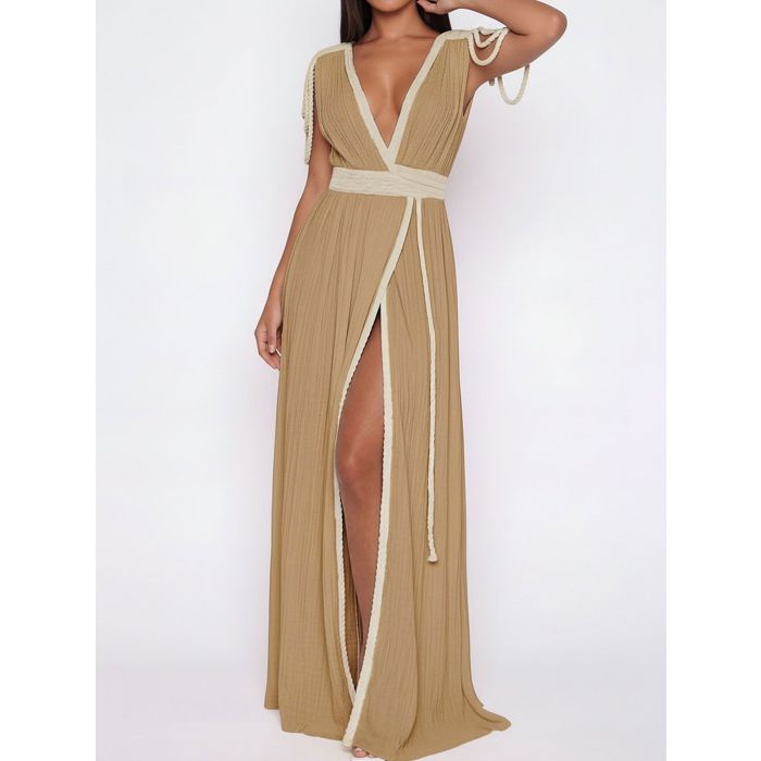 Convertible Braided Strappy Epaulette Shoulder Resort Wrap Maxi Dre…