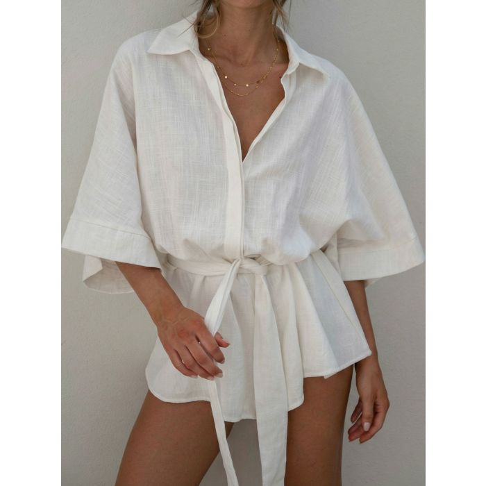 Athleisure Collared Button Up Drop Shoulder Resort Belted Romper