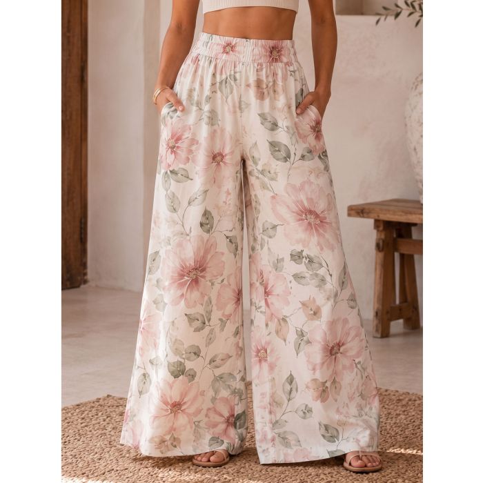 Breezy High Waist Wide Leg Tropical Resort Palazzo Pants