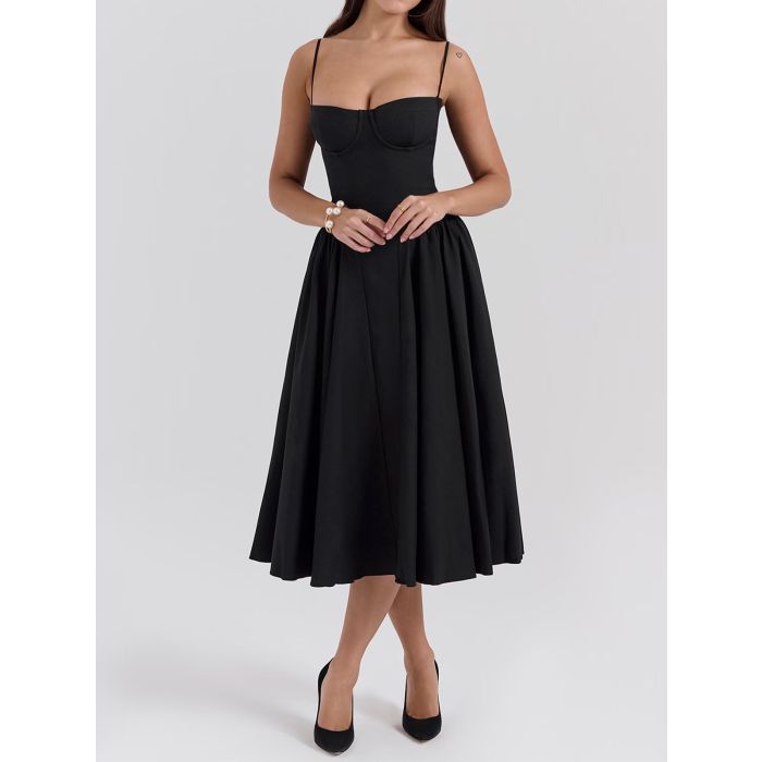 Flattering Bustier Corset Drop Waist Fit and Flare Resort Slip Midi…
