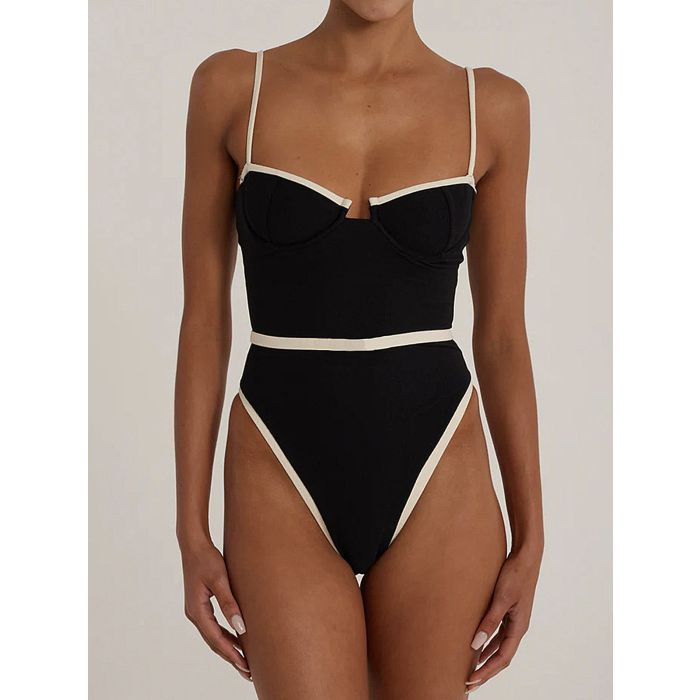 Contrast Block High-Cut Flattering Balconette One-Piece Swimsuit