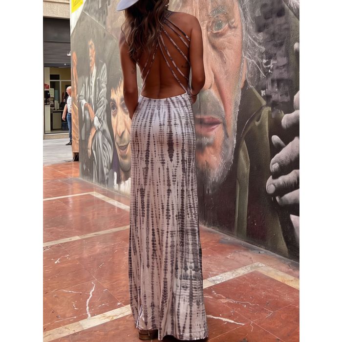 Waterfall Tie Dye Criss Cross Back Resort Summer Tank Maxi Dress