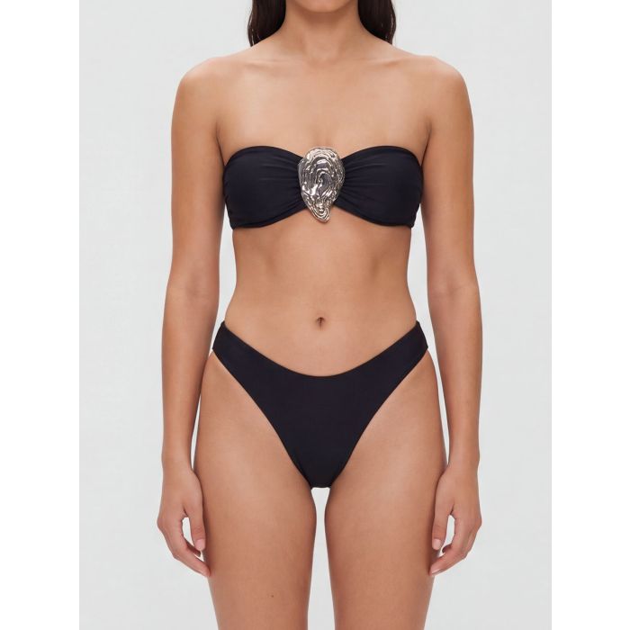 Sparkly Metallic Shell Bandeau High-Leg High-Cut Two-Piece Bikini S…