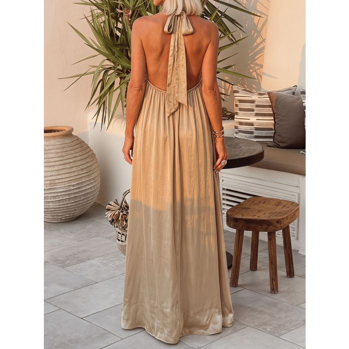Sparkly O Ring Halter Neck Resort Oversized a Line Maxi Dress