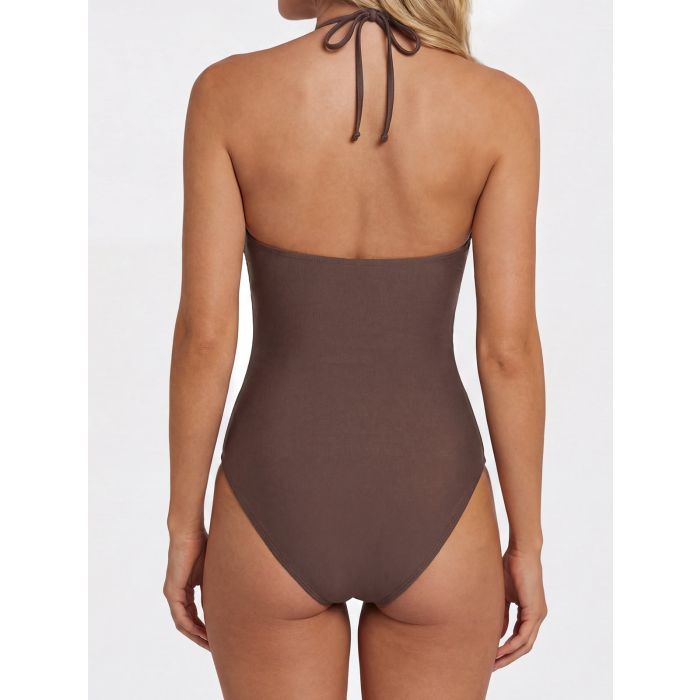 Chic Cutout Front Ruched Criss Cross Halter One-Piece Swimsuit