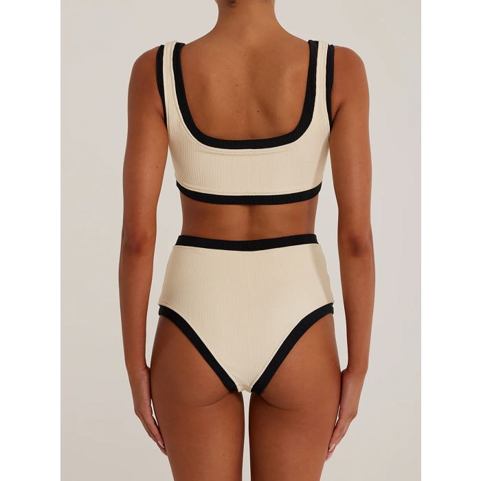 Contrast Button High Waist Luxury Ribbed Two-Piece Bikini Set