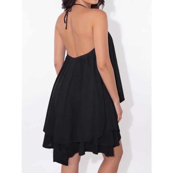 Flowy Halter Tie Open Back Resort a Line Layered Chiffon Mini Dress