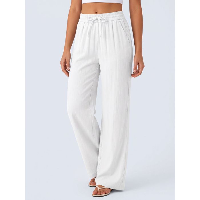 Casual Drawstring Tie High Waist Pocket Resort Wide Leg Pants
