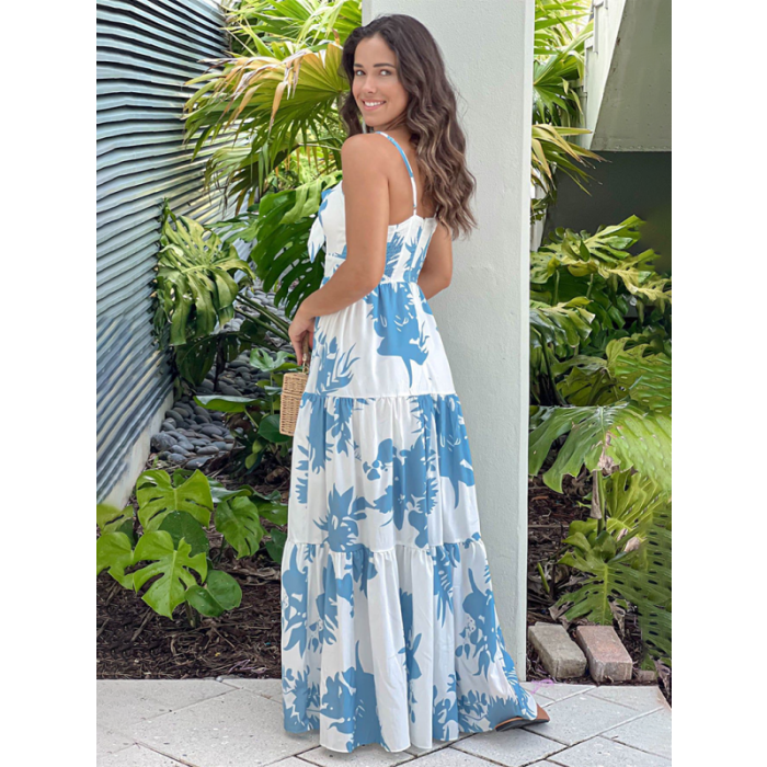 Floral Print Maxi Dress with Tie-Front