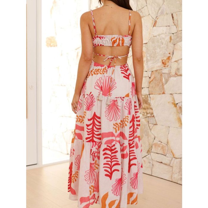 Flattering Ruffle Tie Neck Cutout Resort Crinkled Tiered Midi Sundr…