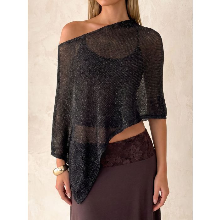 Versatile Boat Shoulder Resort Asymmetrical Oversized Knit Poncho T…