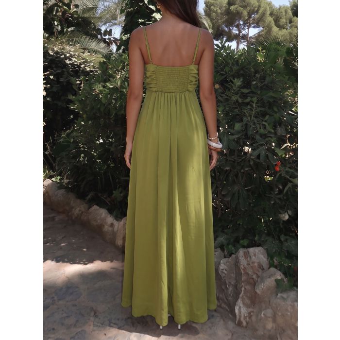 Flowy U Wire Sweetheart Empire Waist Resort Ruched Slip Maxi Dress