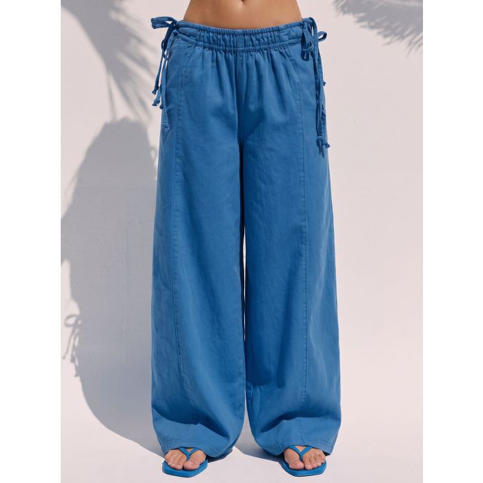 Relaxed Side Tie High Waist Wide Leg Linen Blend Resort Palazzo Pan…