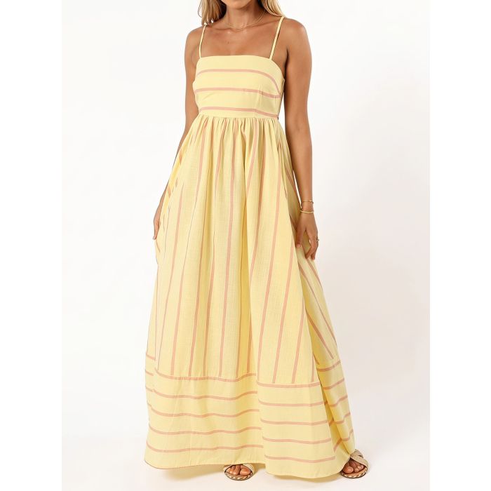 Flattering Square Neck Empire Waist Resort Striped Slip Maxi Dress