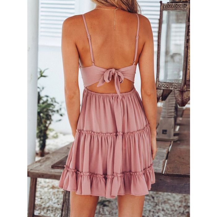 Pretty V-Neck Floral Lace Fit and Flare Resort Tiered Slip Mini Dre…