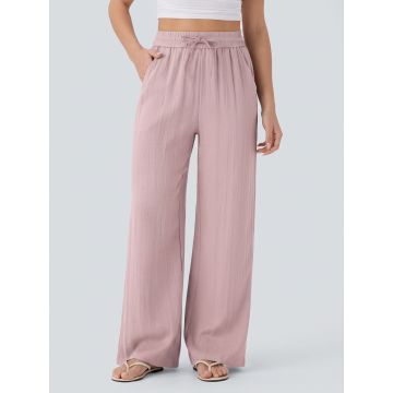 Casual Drawstring Tie High Waist Pocket Resort Wide Leg Pants