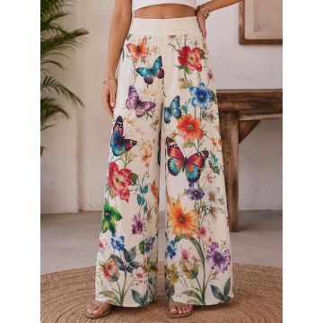 Relaxed Butterfly Floral High Waist Wide Leg Resort Palazzo Pants
