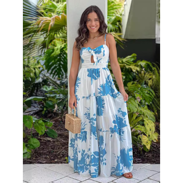 Floral Print Maxi Dress with Tie-Front
