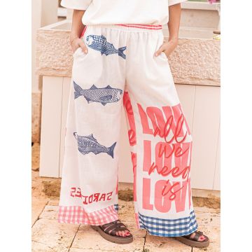 Coastal Fish Graphic High Waist Wide Leg Resort Pants