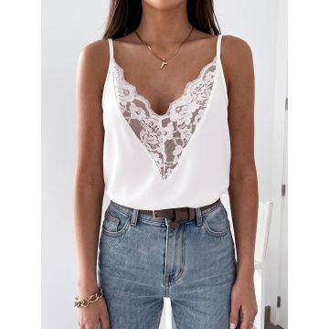 Feminine Scalloped Floral Lace V-Neck Resort Cami Tank Top