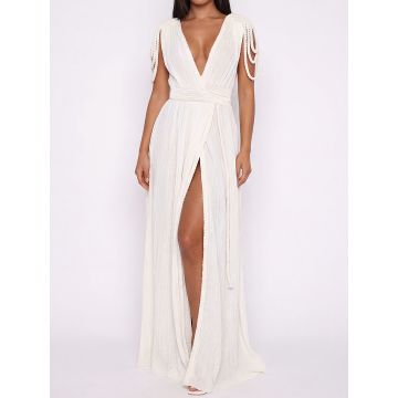 Convertible Braided Strappy Epaulette Shoulder Resort Wrap Maxi Dre…