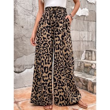 Vintage Leopard Front Tie High Waist Resort Wide Leg Palazzo Pants