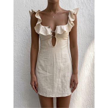 Playful Ruffled Square Neck Keyhole Button a Line Resort Mini Sun D…