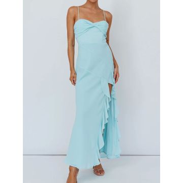 Pretty Twist Sweetheart Resort High Split Ruffle Chiffon Slip Midi…