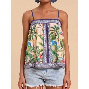 Tropical Palm Square Neck Breezy Resort Crop Cami Tank Top