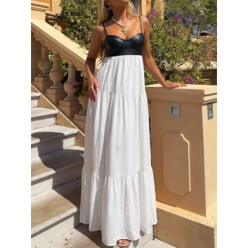 Unique Contrast Sweetheart Empire Waist Resort Babydoll Maxi Sun Dr…