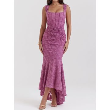 Romantic Floral Square Neck Ruched Corset Resort High Low Fishtail…