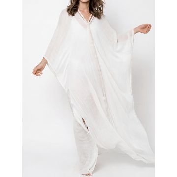 Braided Rope V-Neck Wide Sleeve Oversized Resort Kaftan Maxi Dress