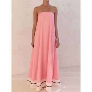 Flowy Border Strapless a Line Resort Strapless Maxi Dress