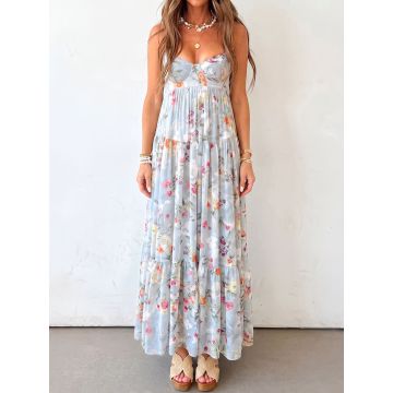Relaxed Floral Sweetheart Empire Waist Resort Babydoll Cami Maxi Su…