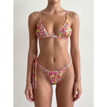 Relaxed Floral Strappy Scrunch High-Cut Triangle Two-Piece Bikini S…