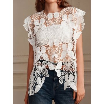 Asymmetrical Sleeveless Beach Butterfly Crochet Knit Cover-Up