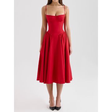 Flattering Bustier Corset Drop Waist Fit and Flare Resort Slip Midi…